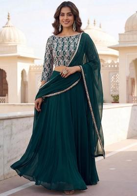 Green Embroidery Georgette Lehenga Set