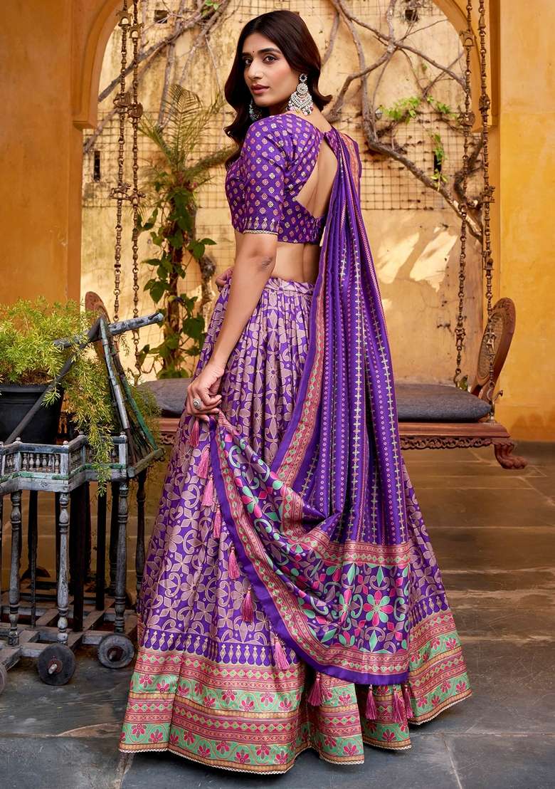 Purple Silk Blend Lehenga Set with Printed for Diwali | Wedding & Festive Wear - Indya