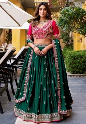 Green Embroidery Silk Lehenga Set