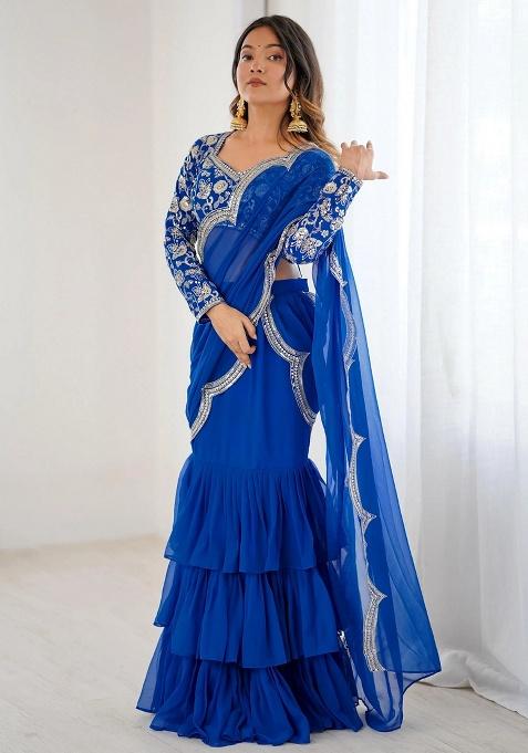 Blue Embroidery Georgette Lehenga Set
