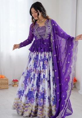 Purple Embroidery Georgette Lehenga Set