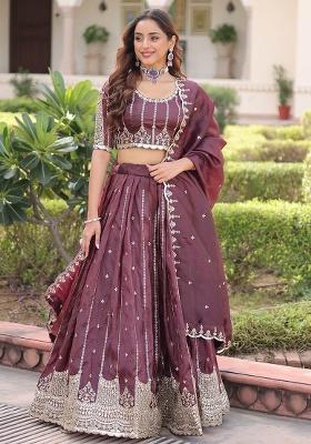 Brown Sequins Crush Lehenga Set