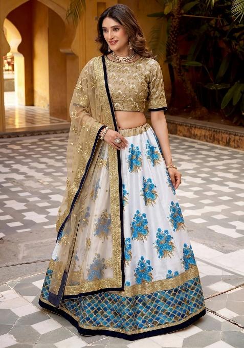 Multicolor Embroidery Silk Lehenga Set