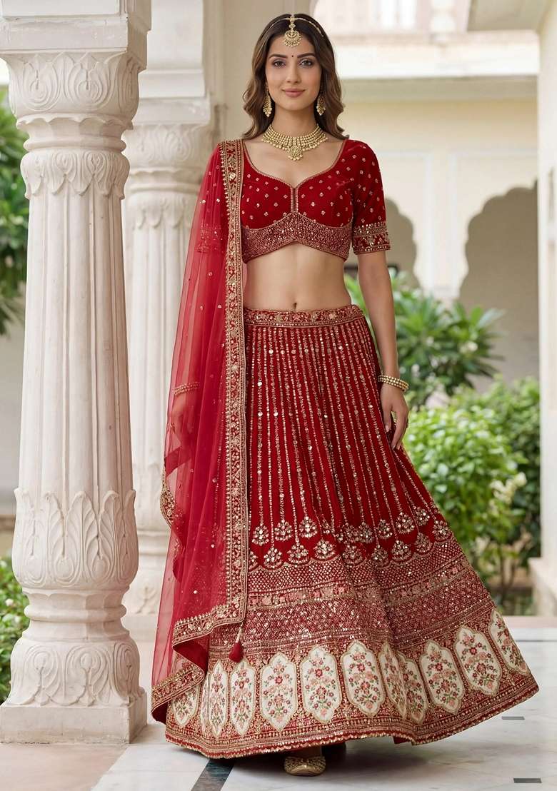 Maroon Organza Lehenga Set with Sequins for Diwali | Wedding & Festive Wear - Indya
