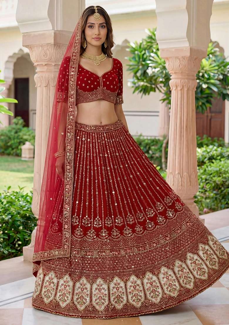 Maroon Organza Lehenga Set with Sequins for Diwali | Wedding & Festive Wear - Indya