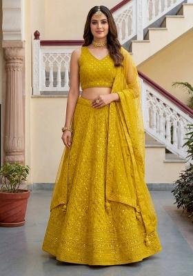 Yellow Embroidery Georgette Lehenga Set