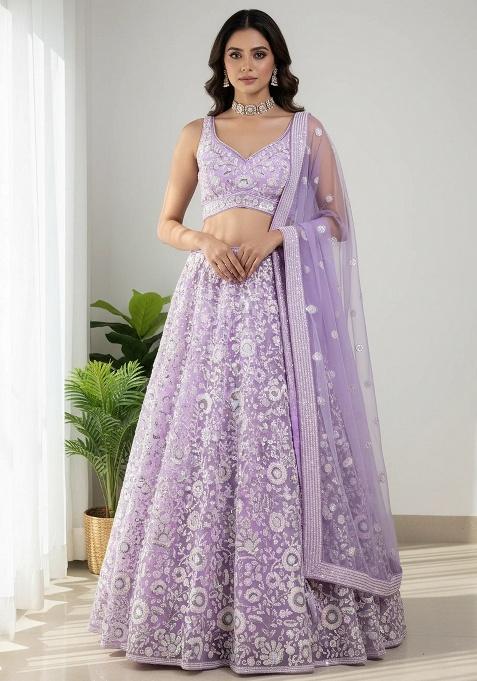 Lavender Sequins Net Lehenga Set