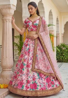 Pink Sequins Silk Blend Lehenga Set