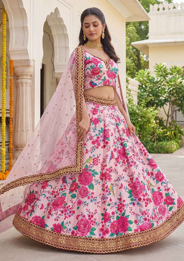 Pink Silk Blend Lehenga Set with Sequins for Diwali | Wedding & Festive Wear - Indya