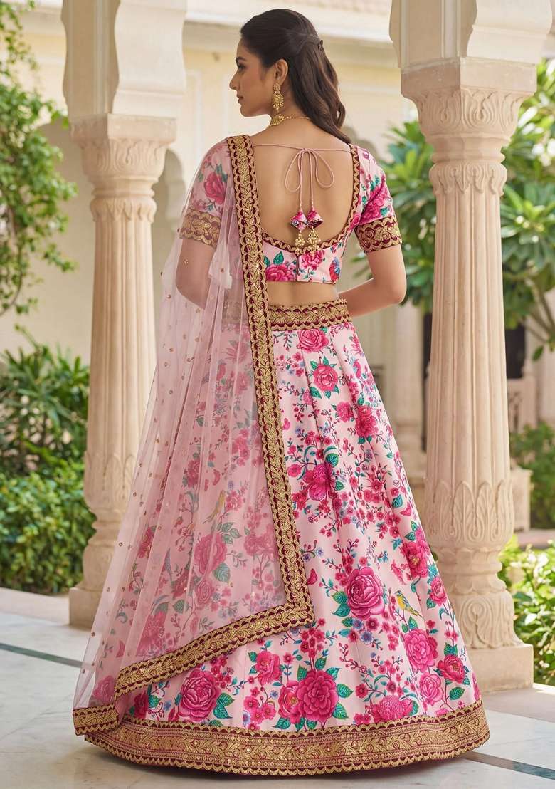 Pink Silk Blend Lehenga Set with Sequins for Diwali | Wedding & Festive Wear - Indya
