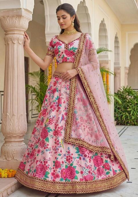 Pink Sequins Silk Lehenga Set — view on Indya