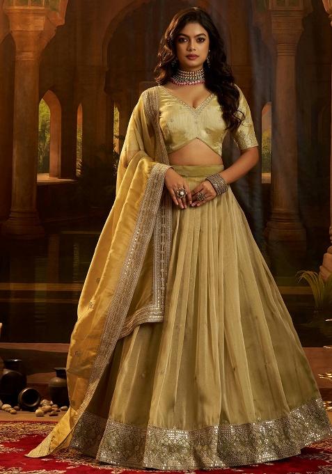 Golden Sequins Organza Lehenga Set