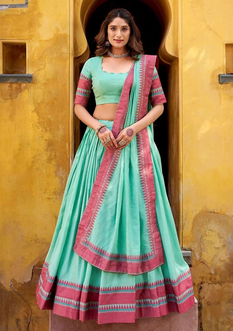 Blue Embroidery Silk Blend Lehenga Set for Diwali and Festive Wear - Indya