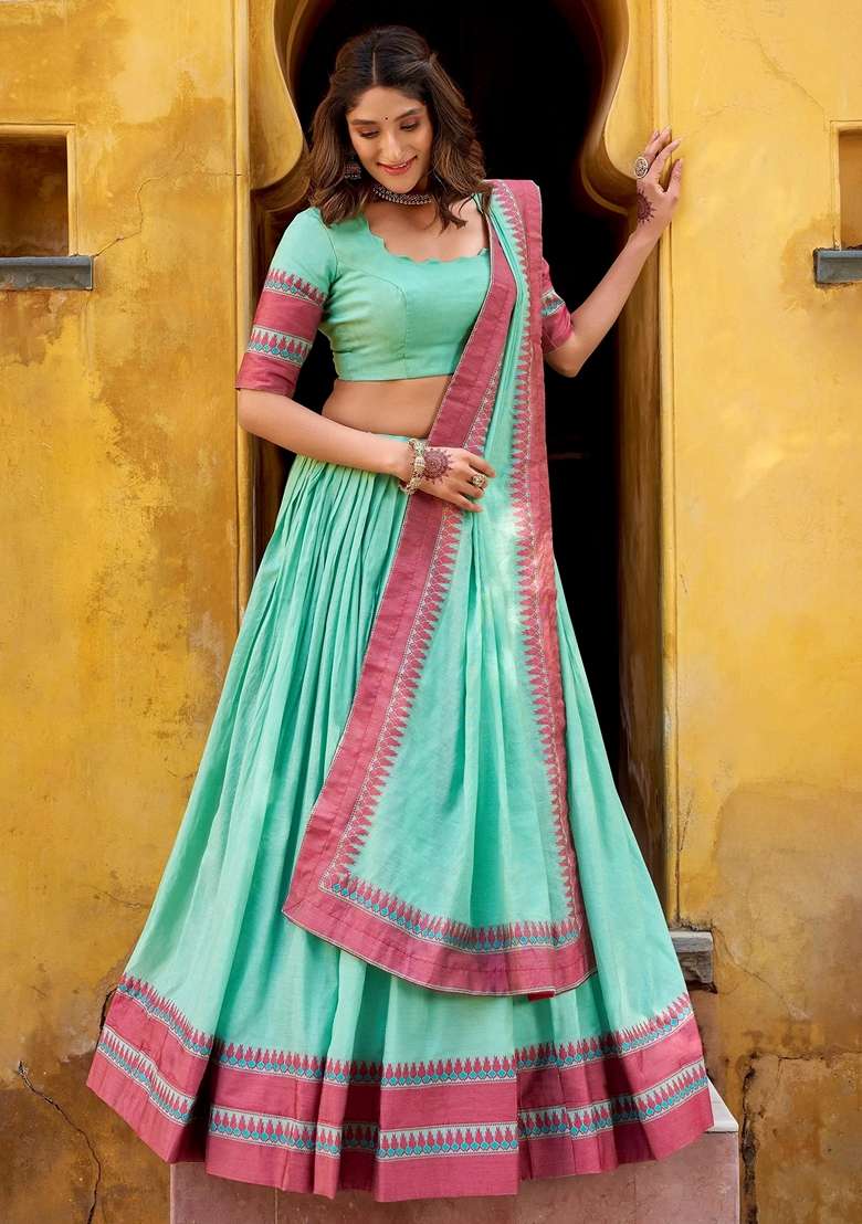 Blue Embroidery Silk Blend Lehenga Set for Diwali and Festive Wear - Indya