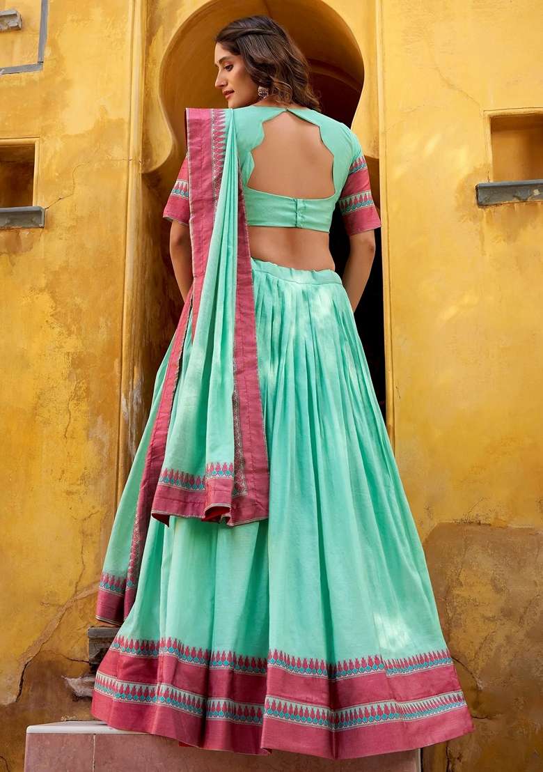 Blue Embroidery Silk Blend Lehenga Set for Diwali and Festive Wear - Indya