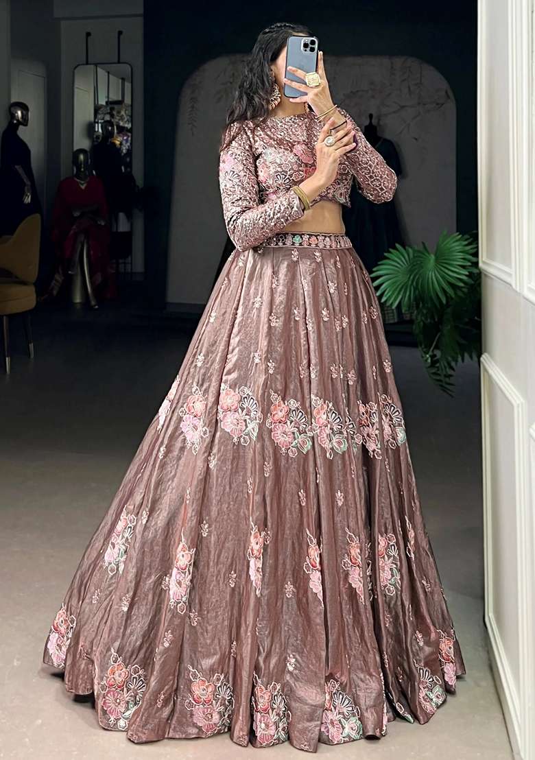 Pink Organza Lehenga Set with Embroidery for Diwali | Wedding & Festive Wear - Indya