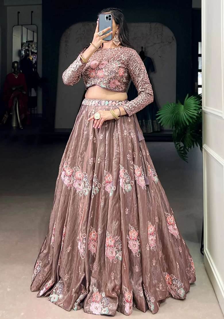 Pink Organza Lehenga Set with Embroidery for Diwali | Wedding & Festive Wear - Indya