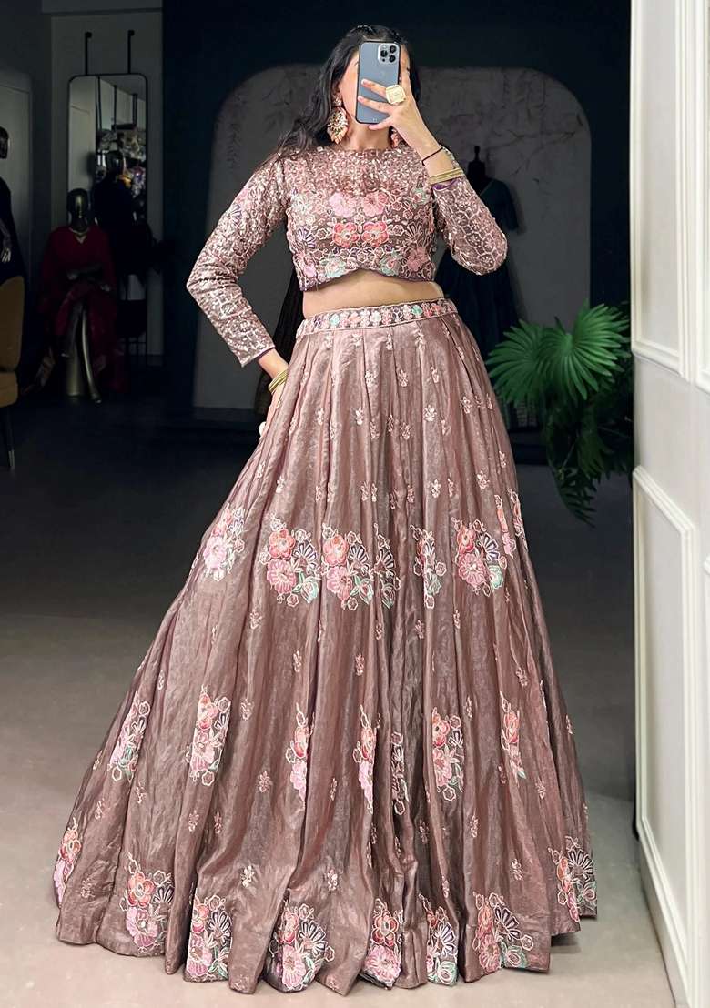 Pink Organza Lehenga Set with Embroidery for Diwali | Wedding & Festive Wear - Indya