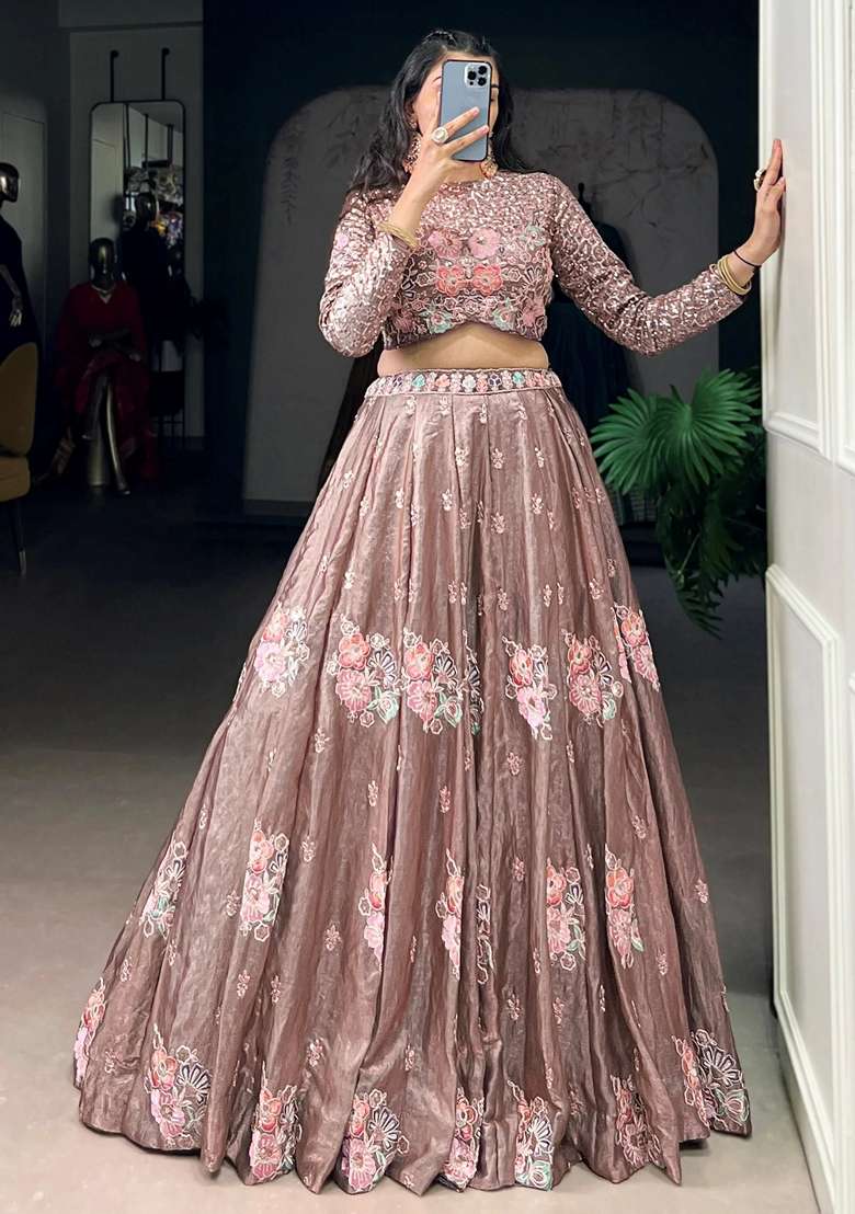 Pink Organza Lehenga Set with Embroidery for Diwali | Wedding & Festive Wear - Indya