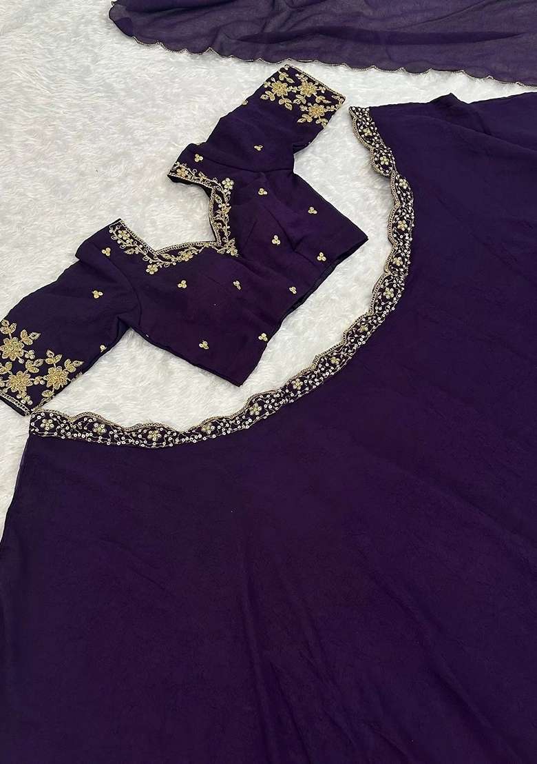 Purple Sequins Silk Blend Lehenga Set for Diwali and Festive Wear - Indya