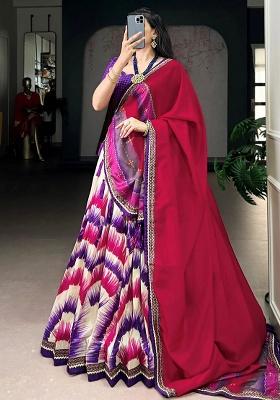 Purple Printed Silk Blend Lehenga Set