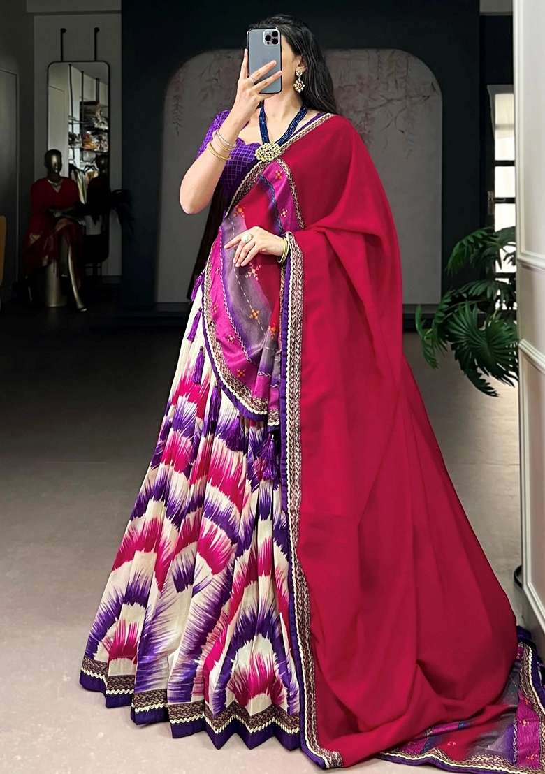 Purple Printed Silk Blend Lehenga Set for Diwali and Festive Wear - Indya