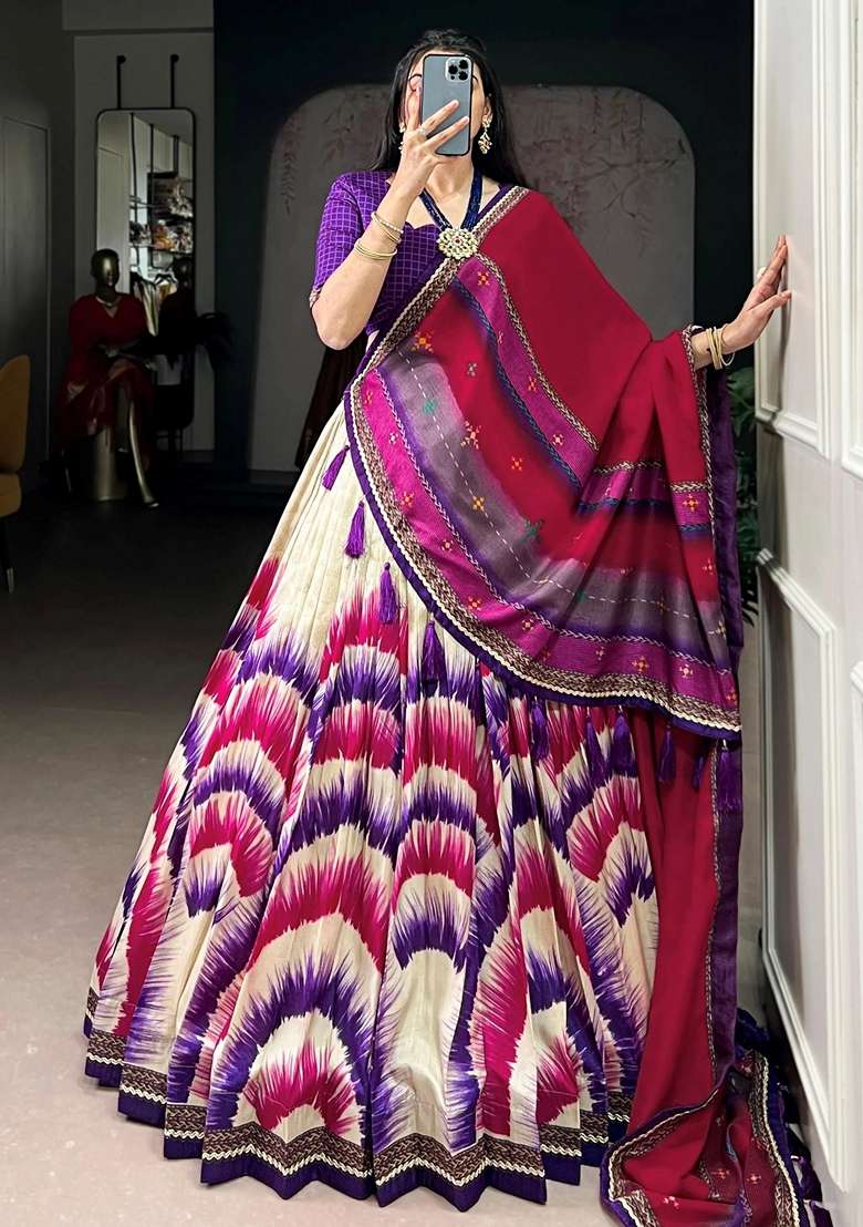 Purple Printed Silk Blend Lehenga Set for Diwali and Festive Wear - Indya