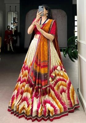 Pink Printed Silk Lehenga Set