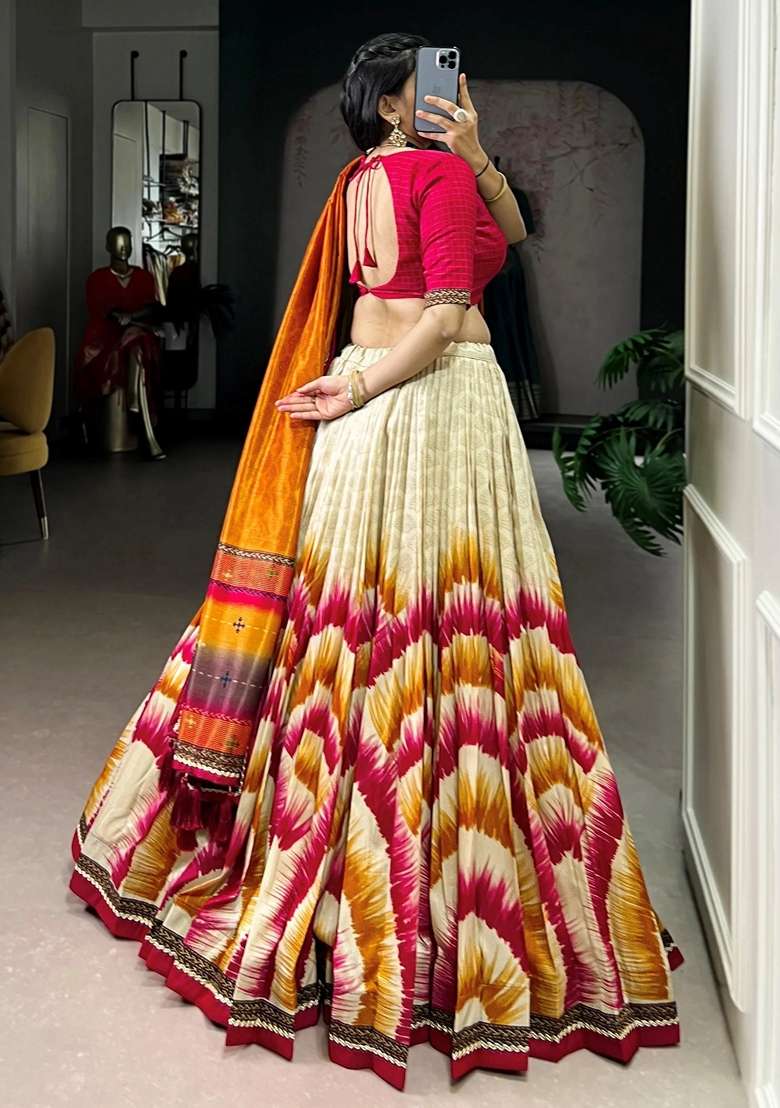 Pink Printed Silk Blend Lehenga Set for Diwali and Festive Wear - Indya