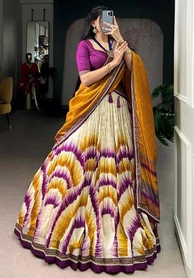 Wine Printed Silk Lehenga Set
