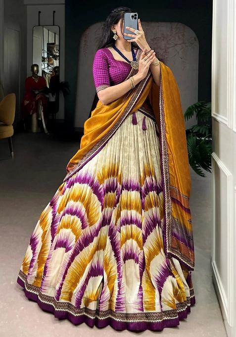 Wine Printed Silk Lehenga Set — view on Indya