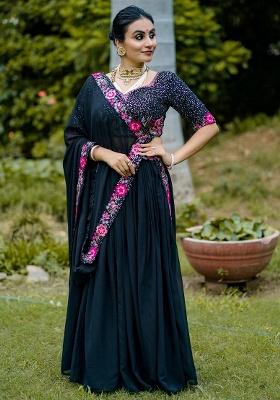 Black Sequins Georgette Lehenga Set