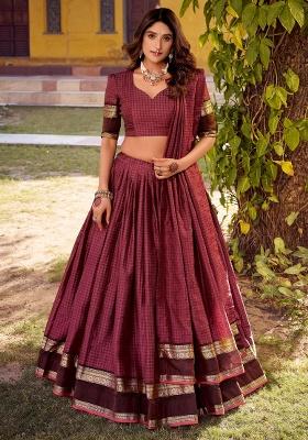 Maroon Zari Work Cotton Lehenga Set