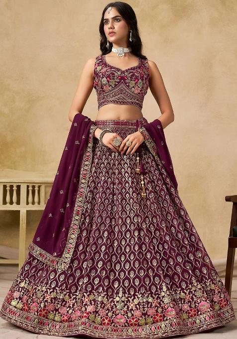 Maroon Sequins Georgette Lehenga Set — view on Indya