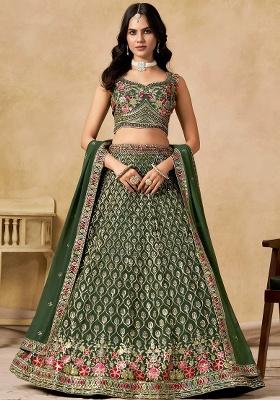 Green Sequins Georgette Lehenga Set
