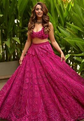 Pink Embroidery Silk Lehenga Set