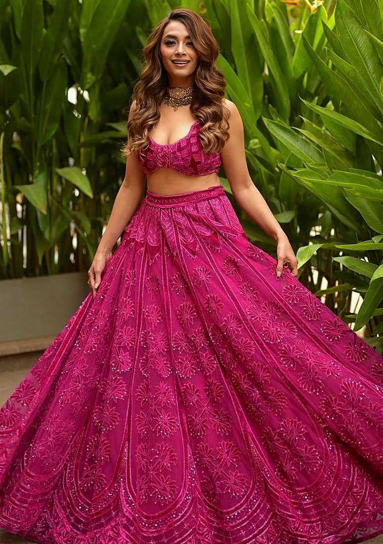 Pink Embroidery Silk Blend Lehenga Set for Diwali and Festive Wear - Indya