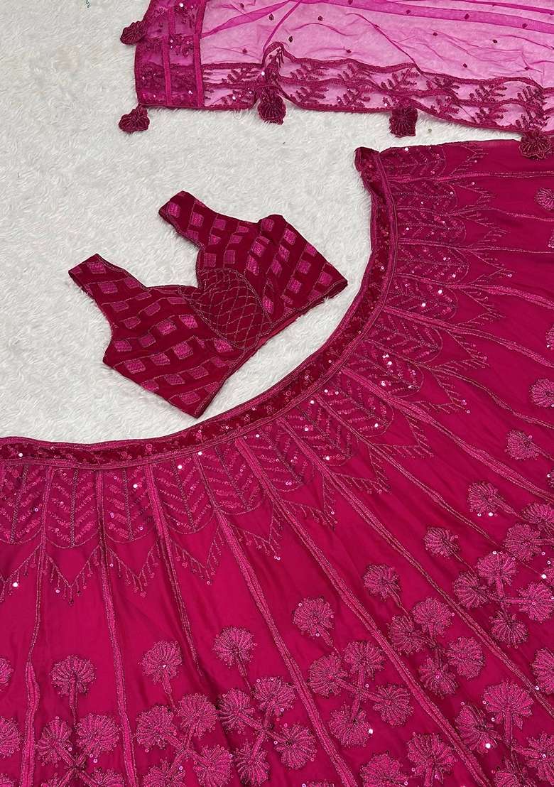 Pink Embroidery Silk Blend Lehenga Set for Diwali and Festive Wear - Indya