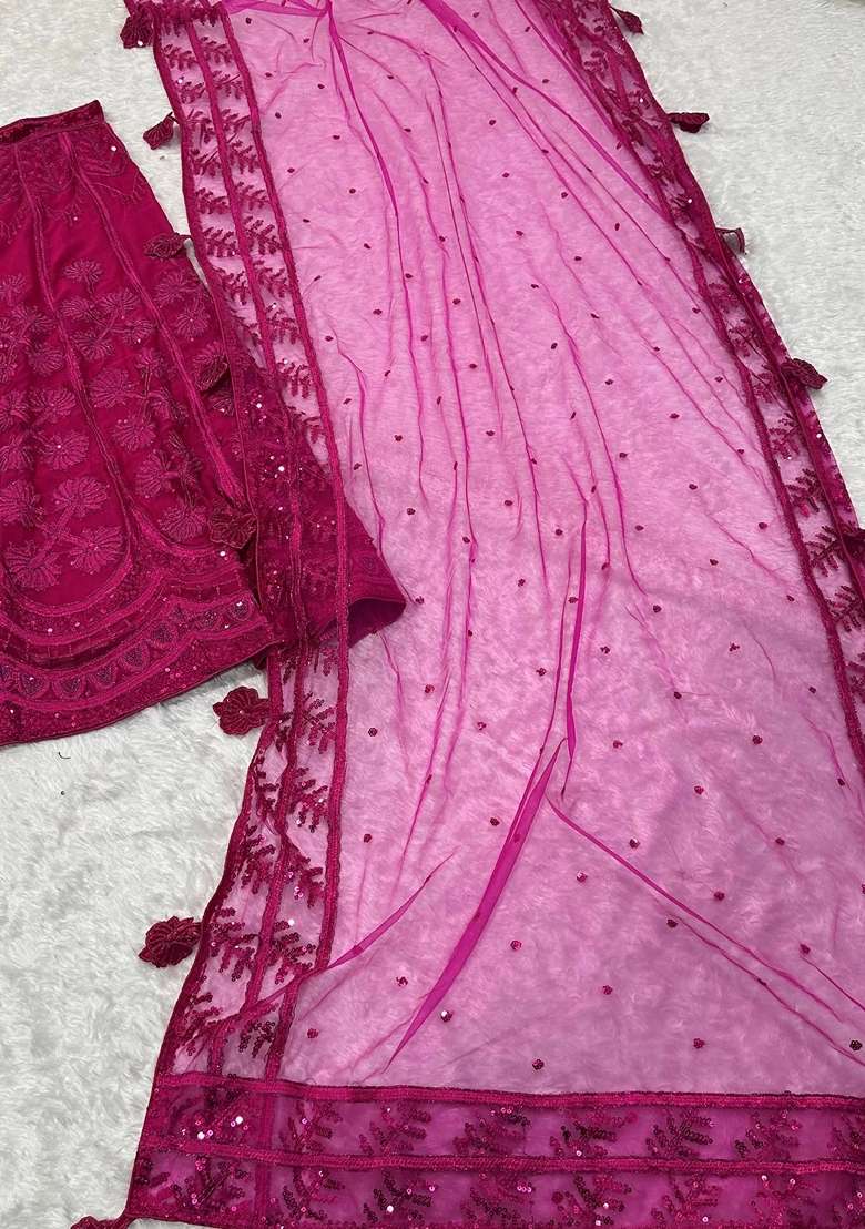Pink Embroidery Silk Blend Lehenga Set for Diwali and Festive Wear - Indya