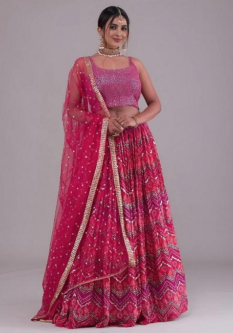 Pink Sequins Georgette Lehenga Set
