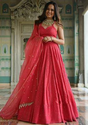 Pink Sequins Georgette Lehenga Set