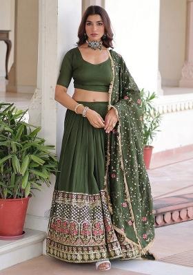 Green Embroidery Silk Lehenga Set
