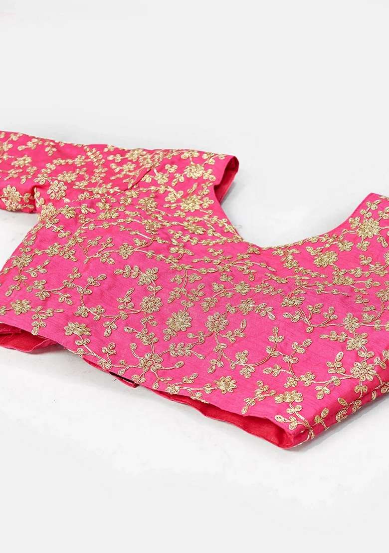Pink Embroidery Silk Lehenga Set - Indya