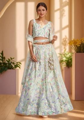 White Embroidery Net Lehenga Set