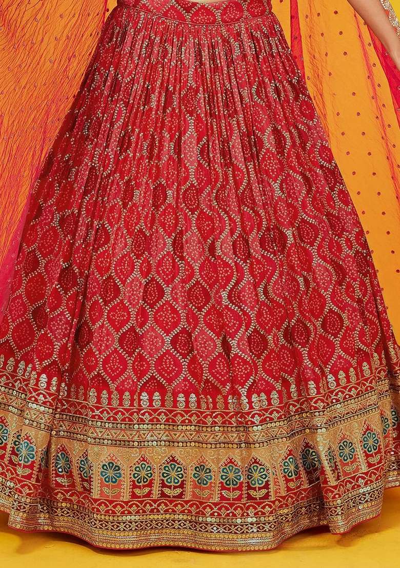 Pink Georgette Lehenga Set with Embroidery for Diwali | Wedding & Festive Wear - Indya