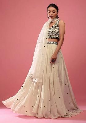 Beige Embroidery Georgette Lehenga Set
