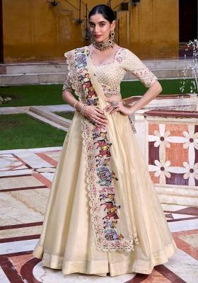 White Embroidery Silk Lehenga Set