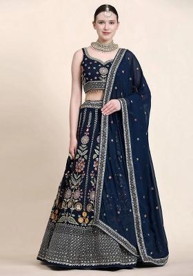 Navy Blue Embroidery Georgette Lehenga Set