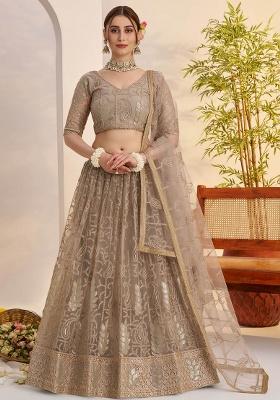 Grey Embroidery Net Lehenga Set