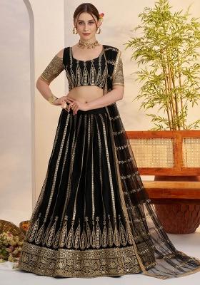 Black Embroidery Net Lehenga Set